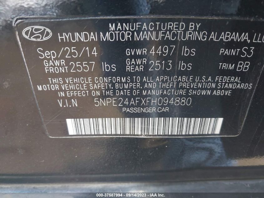 2015 HYUNDAI SONATA 2.4L SE - 5NPE24AFXFH094880