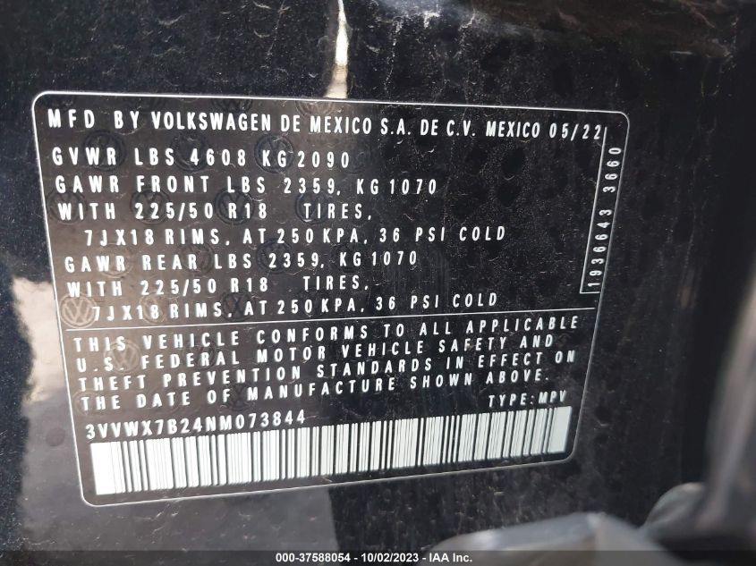 2022 VOLKSWAGEN TAOS SE - 3VVWX7B24NM073844