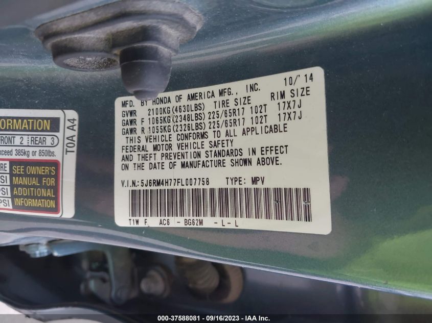 2015 HONDA CR-V EX-L - 5J6RM4H77FL007758