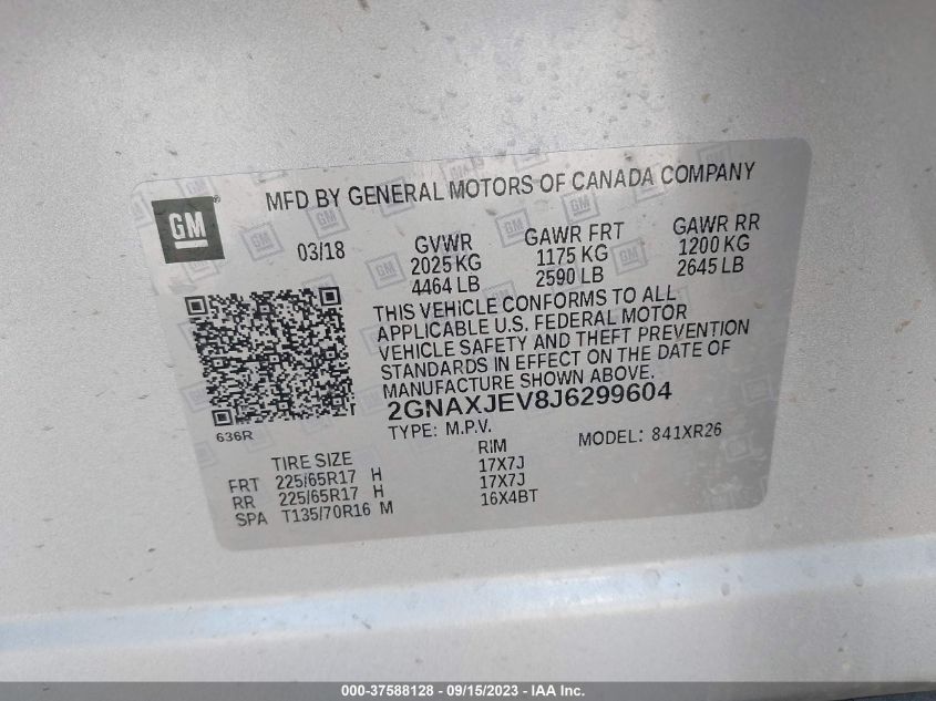 2018 CHEVROLET EQUINOX LT - 2GNAXJEV8J6299604