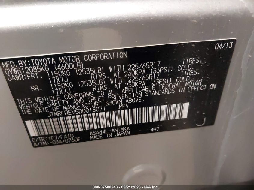 2013 TOYOTA RAV4 XLE - JTMRFREV5DD018071