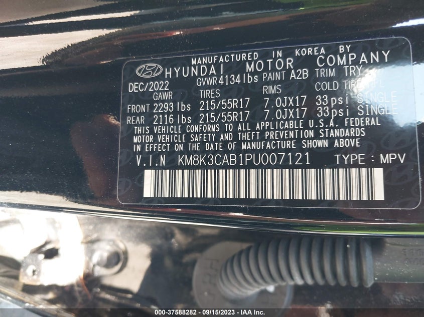VIN KM8K3CAB1PU007121 2023 HYUNDAI KONA SEL
