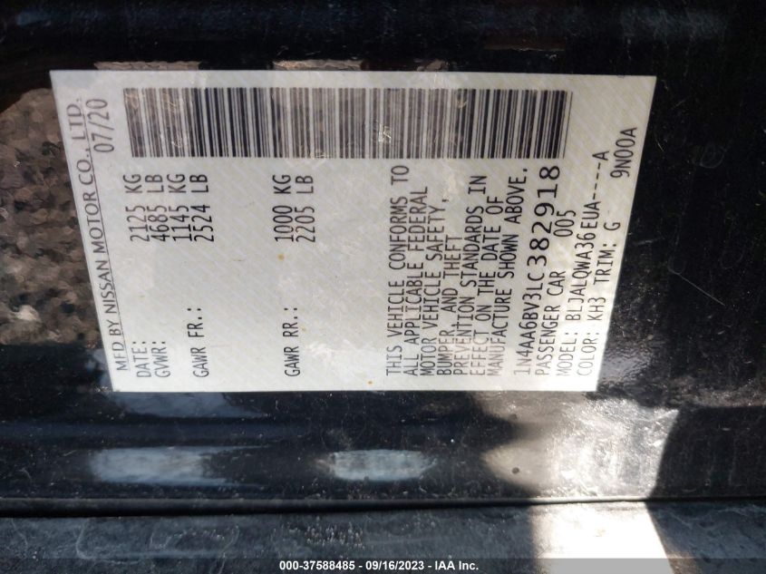 VIN 1N4AA6BV3LC382918 2020 NISSAN MAXIMA S