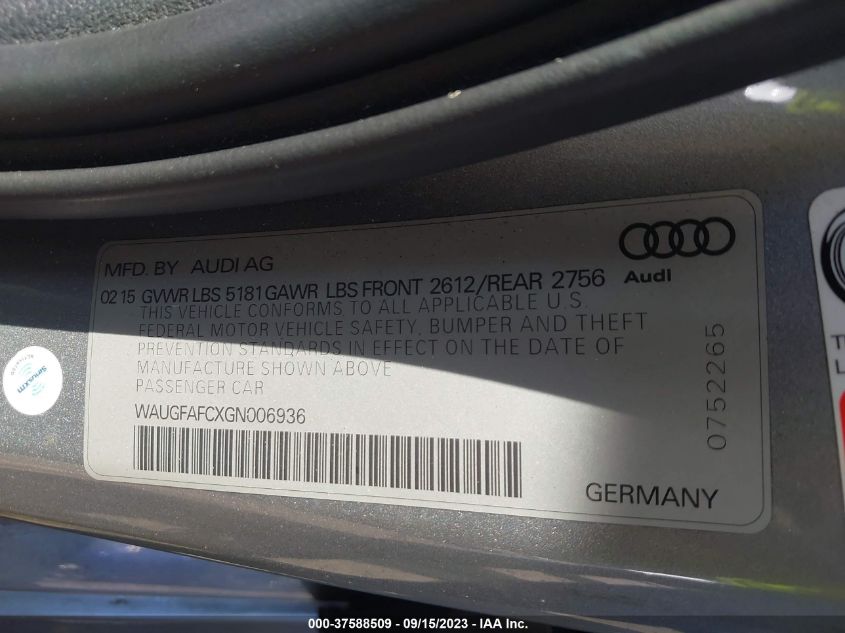 2016 AUDI A6 2.0T PREMIUM PLUS - WAUGFAFCXGN006936