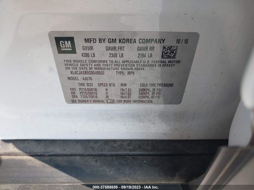 2016 BUICK ENCORE - KL4CJASB5GB540502