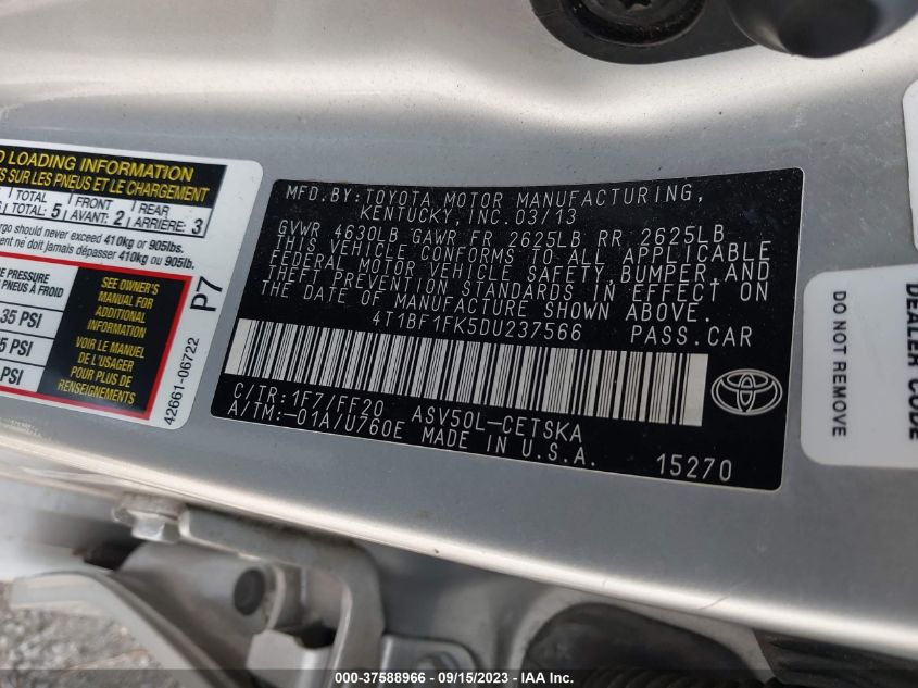 2013 TOYOTA CAMRY L/LE/SE/XLE - 4T1BF1FK5DU237566