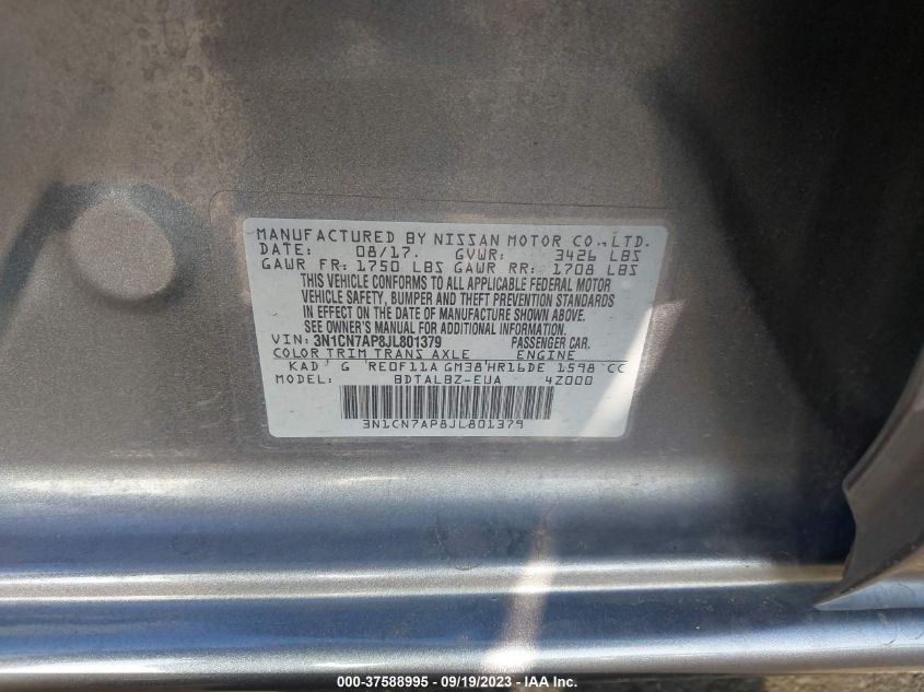 2018 NISSAN VERSA SEDAN SV 3N1CN7AP8JL801379