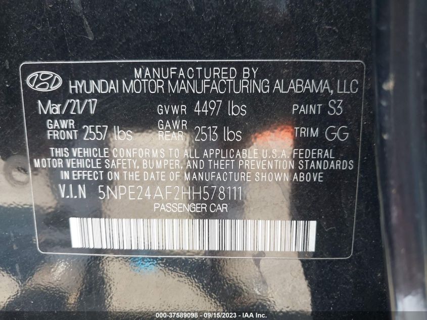 2017 HYUNDAI SONATA 2.4L - 5NPE24AF2HH578111