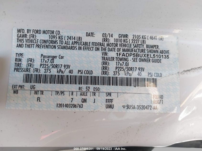 2014 FORD C-MAX HYBRID SEL - 1FADP5BUXEL510135