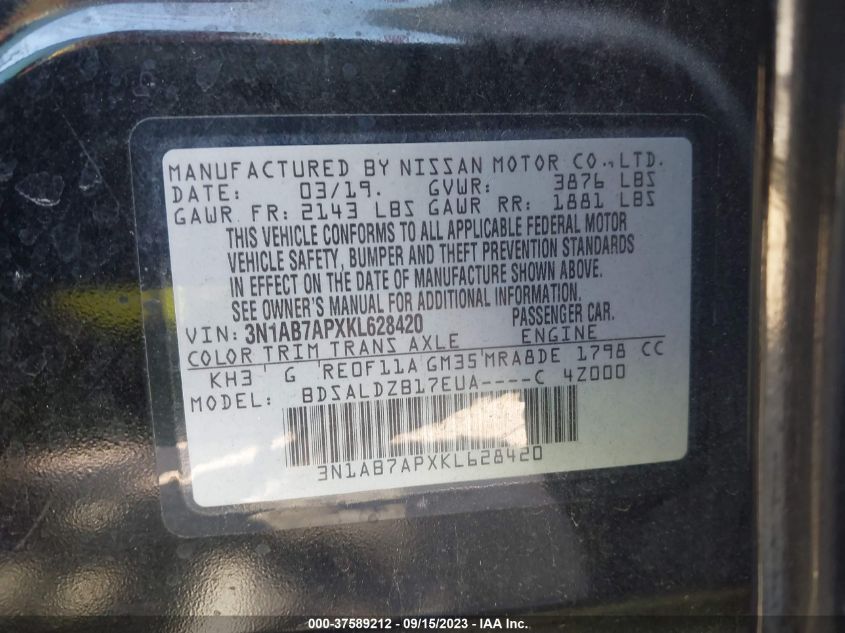 2019 NISSAN SENTRA SV - 3N1AB7APXKL628420