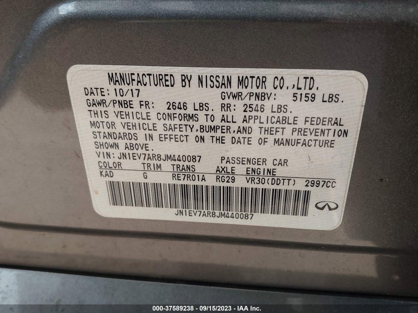 VIN JN1EV7AR8JM440087 2018 INFINITI Q50 3.0T SPORT