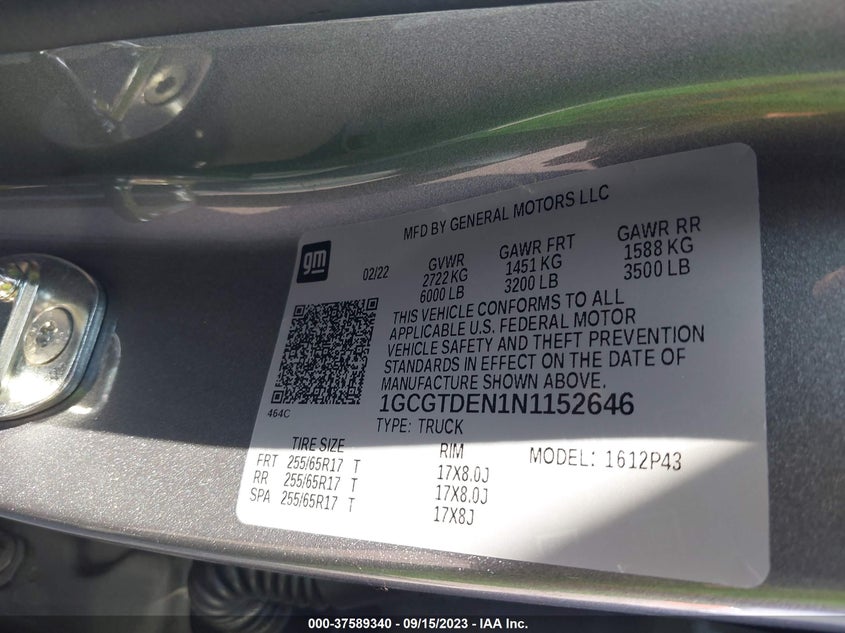 VIN 1GCGTDEN1N1152646 2022 CHEVROLET COLORADO 4WD Z71