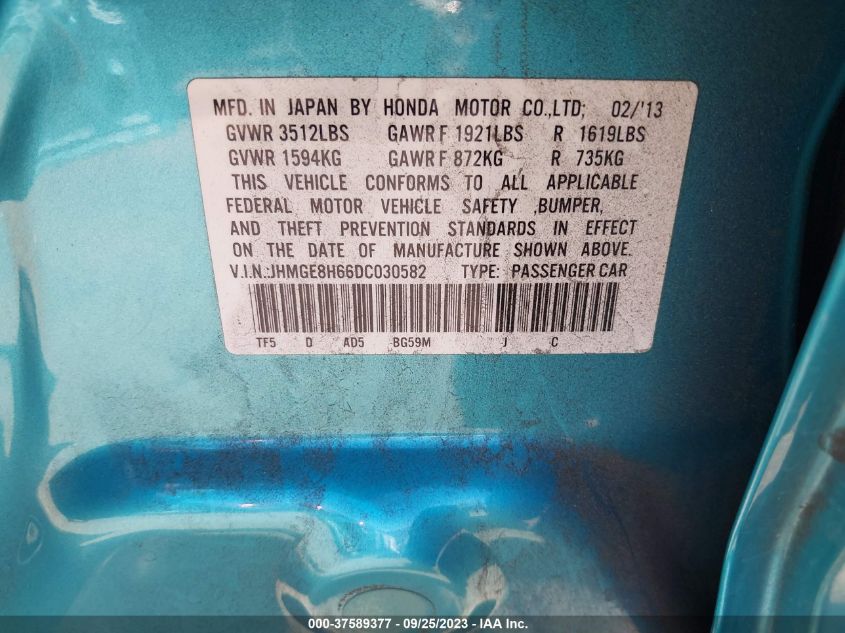 2013 HONDA FIT SPORT - JHMGE8H66DC030582