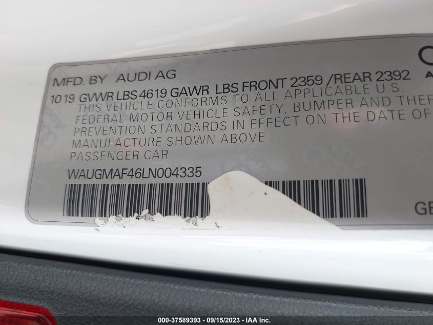 WAUGMAF46LN004335 Audi A4 PREMIUM 9