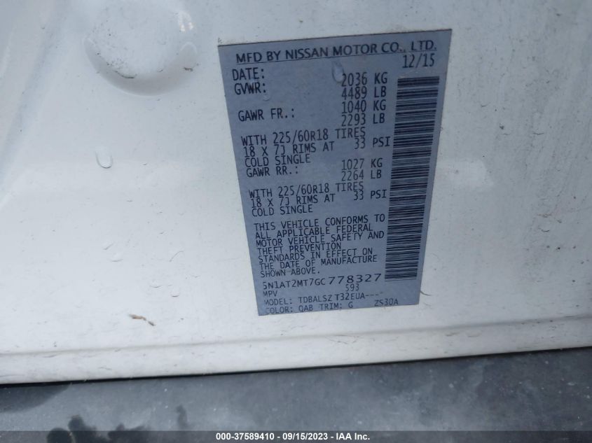 2016 NISSAN ROGUE SL - 5N1AT2MT7GC778327