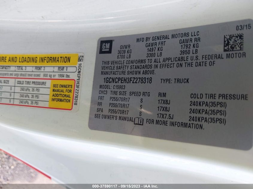 2015 CHEVROLET SILVERADO 1500 WORK TRUCK - 1GCNCPEH3FZ278318