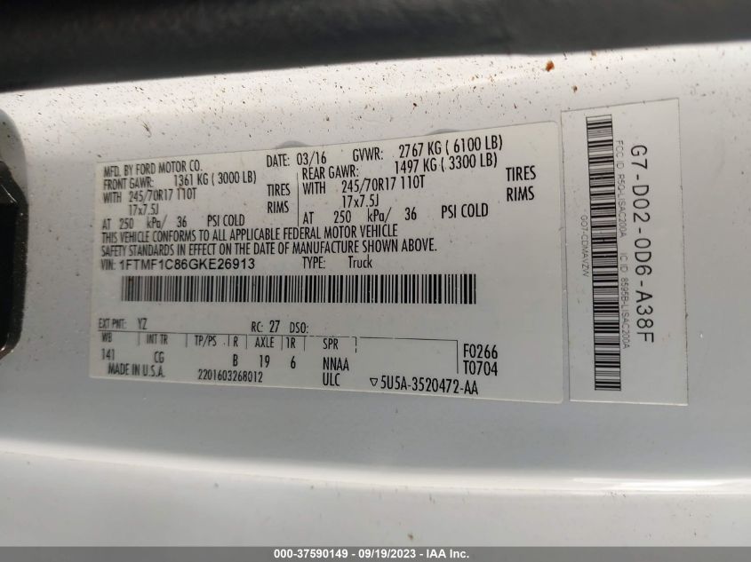 2016 FORD F-150 XL/XLT - 1FTMF1C86GKE26913