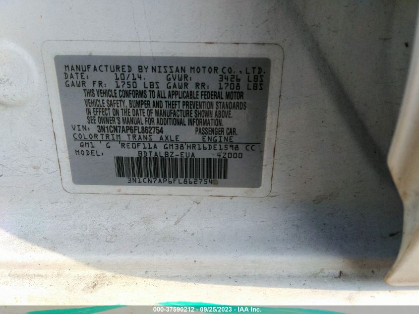 2015 NISSAN VERSA SV - 3N1CN7AP6FL862754
