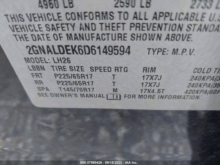 2013 CHEVROLET EQUINOX LT - 2GNALDEK6D6149594