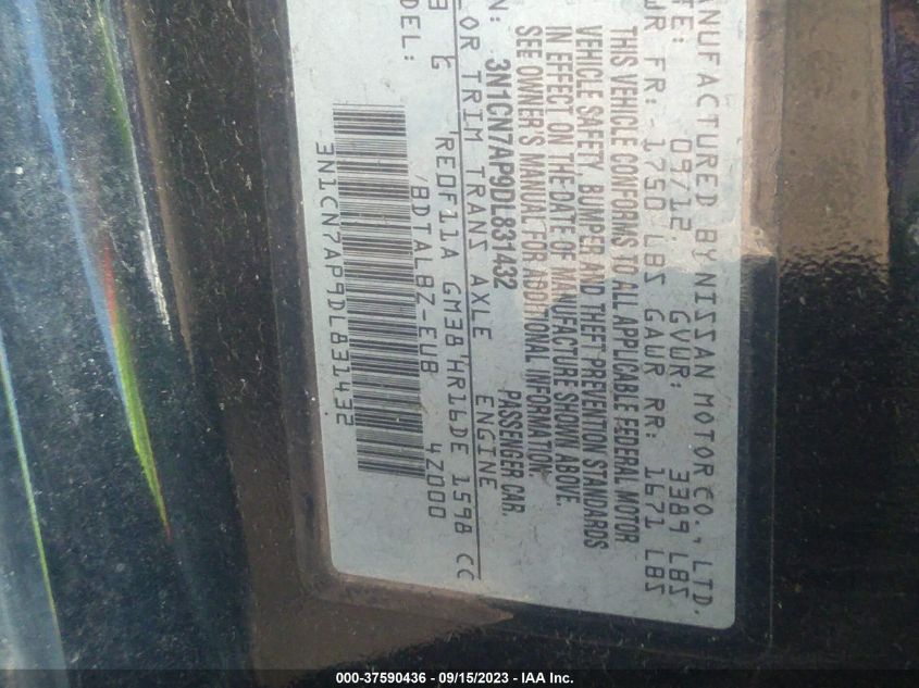 2013 NISSAN VERSA SV - 3N1CN7AP9DL831432