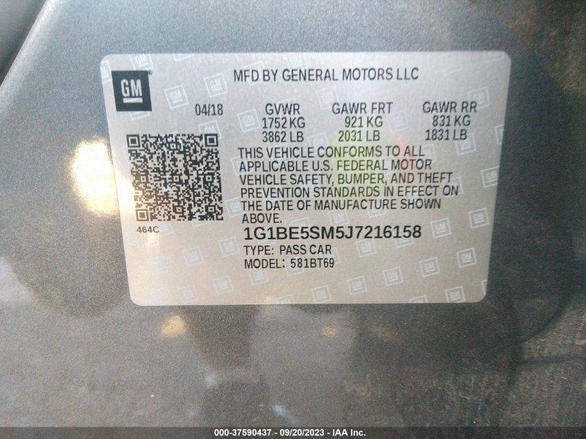 2018 CHEVROLET CRUZE LT - 1G1BE5SM5J7216158