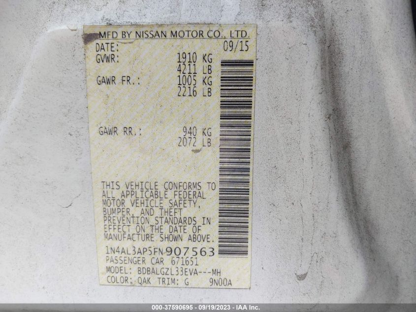 2015 NISSAN ALTIMA 2.5 S - 1N4AL3AP5FN907563