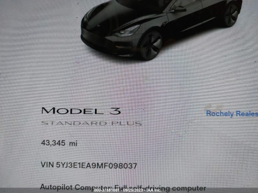 2021 TESLA MODEL 3 STANDARD RANGE PLUS - 5YJ3E1EA9MF098037