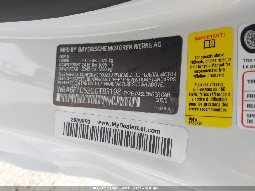 2016 BMW 6 SERIES 640I WBA6F1C52GGT83198
