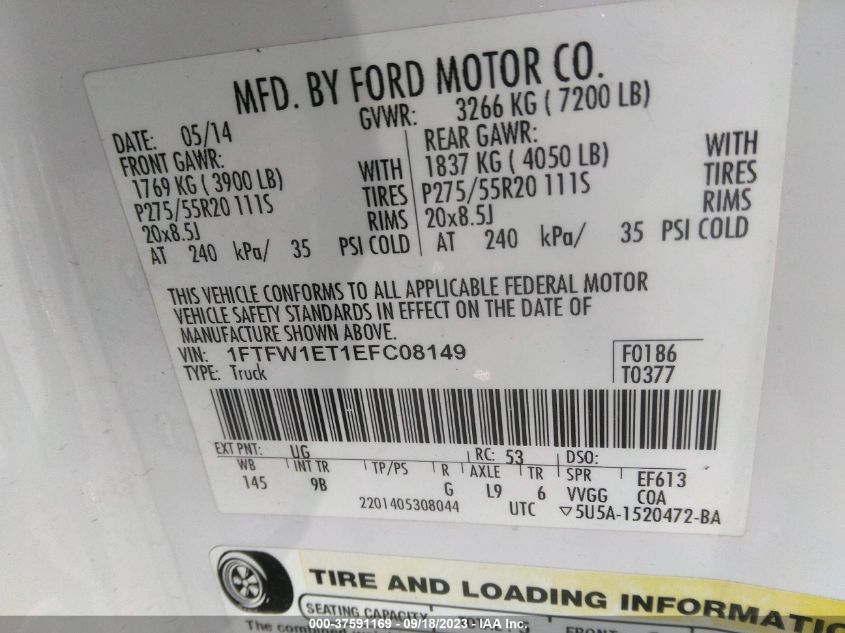 2014 FORD F-150 XL/XLT/FX4/LARIAT - 1FTFW1ET1EFC08149