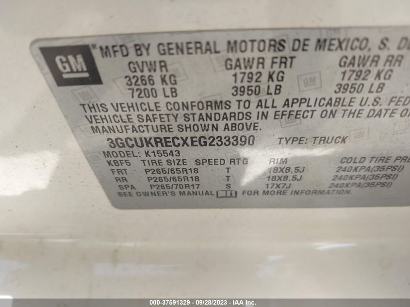 2014 CHEVROLET SILVERADO 1500 LT - 3GCUKRECXEG233390