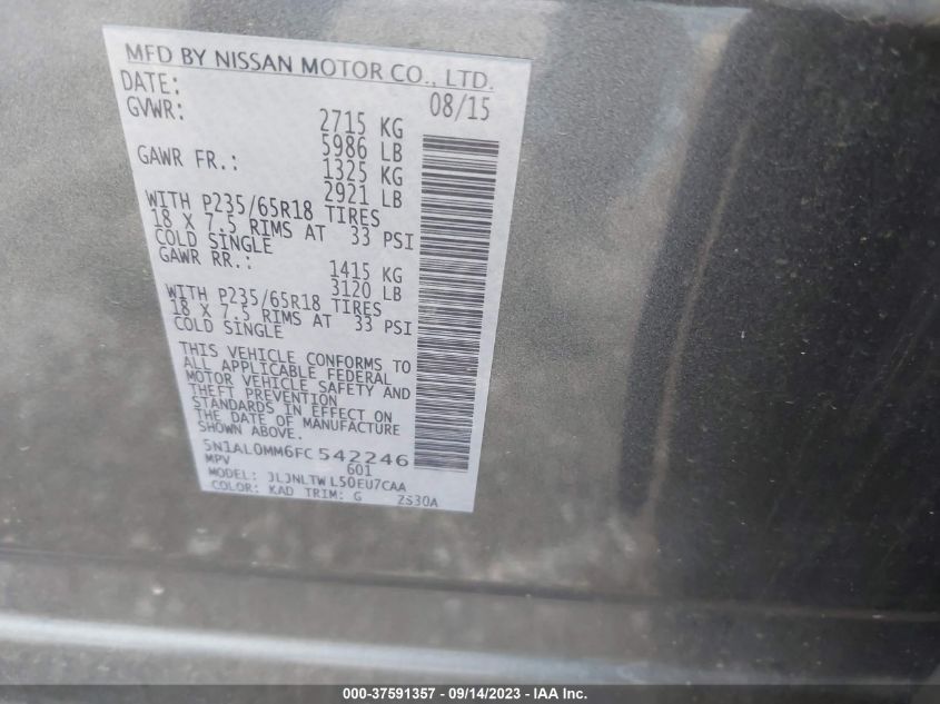 2015 INFINITI QX60 - 5N1AL0MM6FC542246