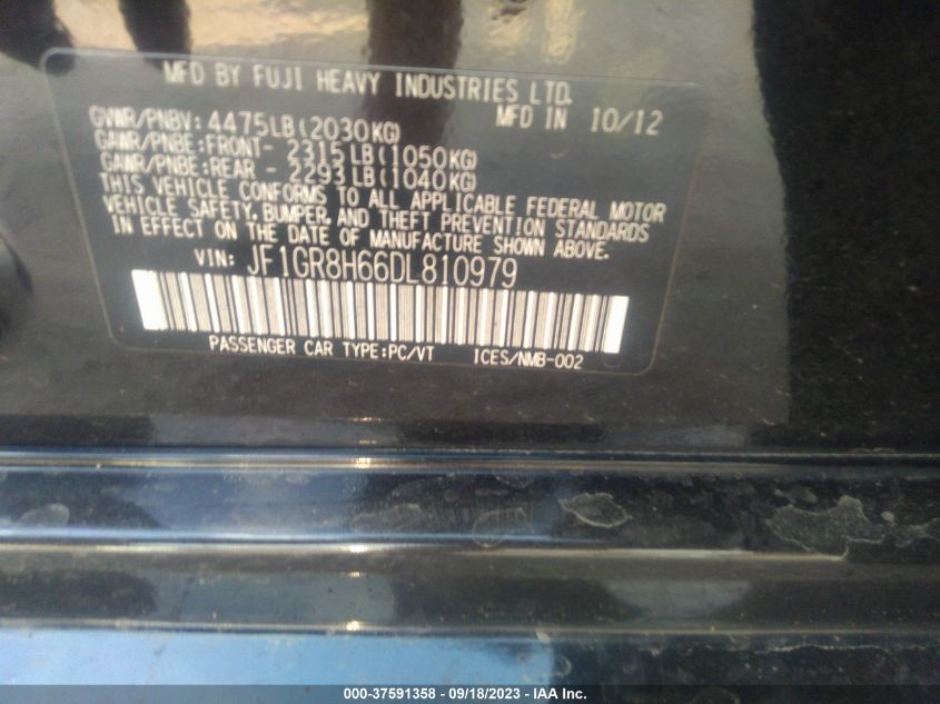 2013 SUBARU IMPREZA WAGON WRX WRX STI JF1GR8H66DL810979