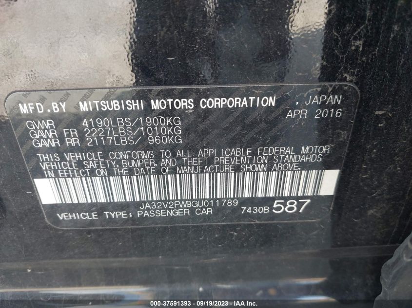 2016 MITSUBISHI LANCER ES/SE/SEL - JA32V2FW9GU011789