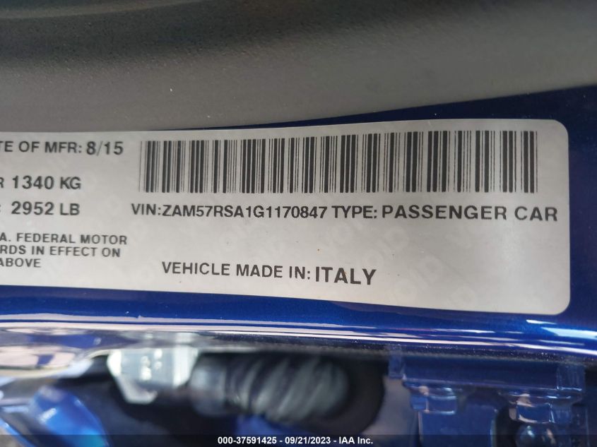 2016 MASERATI GHIBLI S ZAM57RSA1G1170847