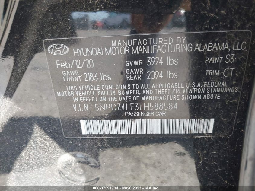2020 HYUNDAI ELANTRA SE - 5NPD74LF3LH588584