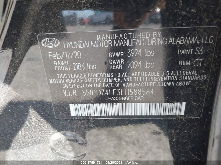 VIN 5NPD74LF3LH588584 2020 HYUNDAI ELANTRA no.9