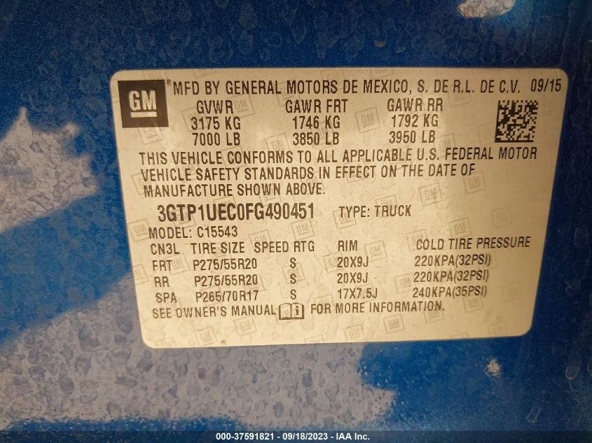 2015 GMC SIERRA 1500 SLE - 3GTP1UEC0FG490451