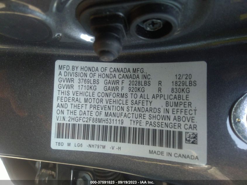 2HGFC2F88MH531119 Honda Civic Sedan SPORT 9