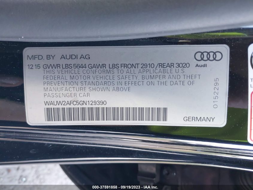 2016 AUDI S7 WAUW2AFC5GN129390