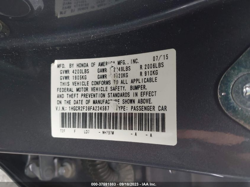 2015 HONDA ACCORD SEDAN LX - 1HGCR2F38FA234567