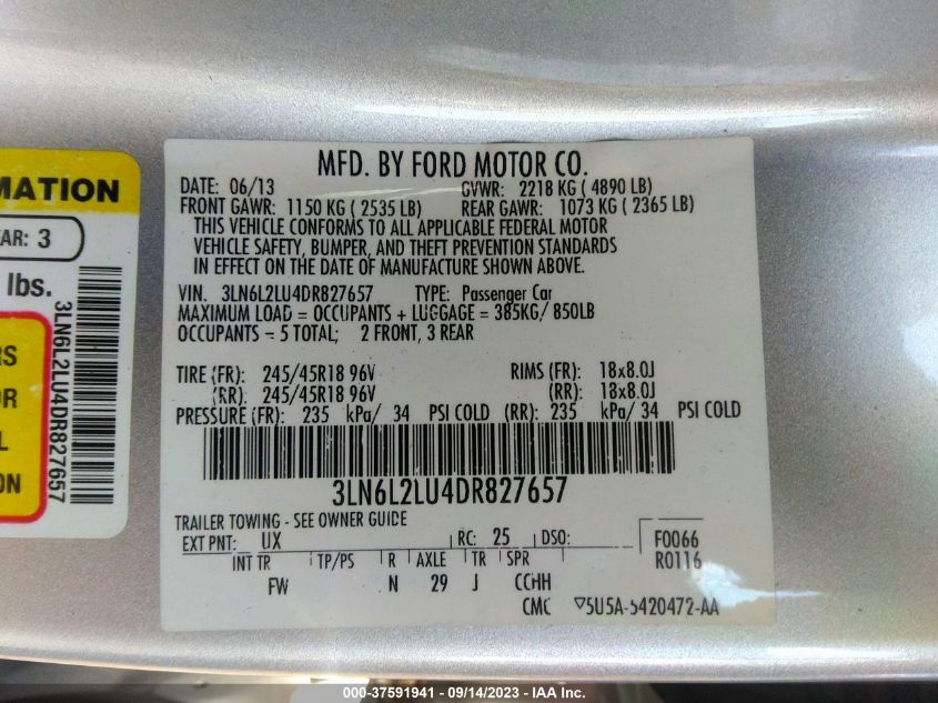 2013 LINCOLN MKZ HYBRID - 3LN6L2LU4DR827657
