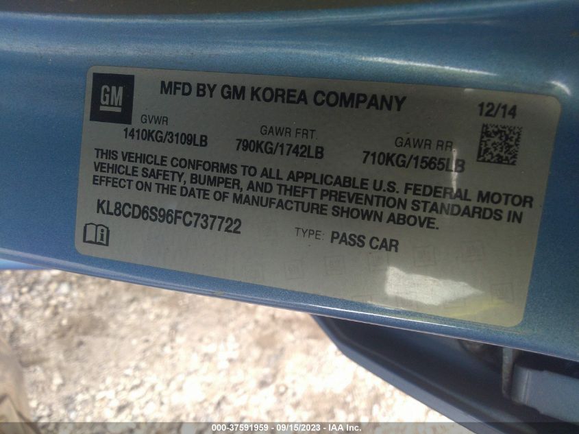 2015 CHEVROLET SPARK LT - KL8CD6S96FC737722
