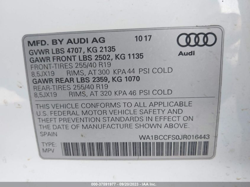 2018 AUDI Q3 PREMIUM/SPORT PREMIUM - WA1BCCFS0JR016443