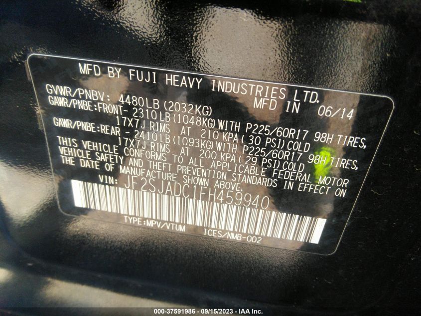2015 SUBARU FORESTER 2.5I PREMIUM - JF2SJADC1FH459940