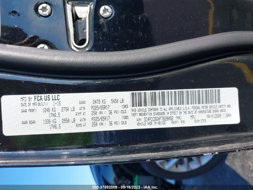 2015 DODGE JOURNEY SXT - 3C4PDCBGXFT628092