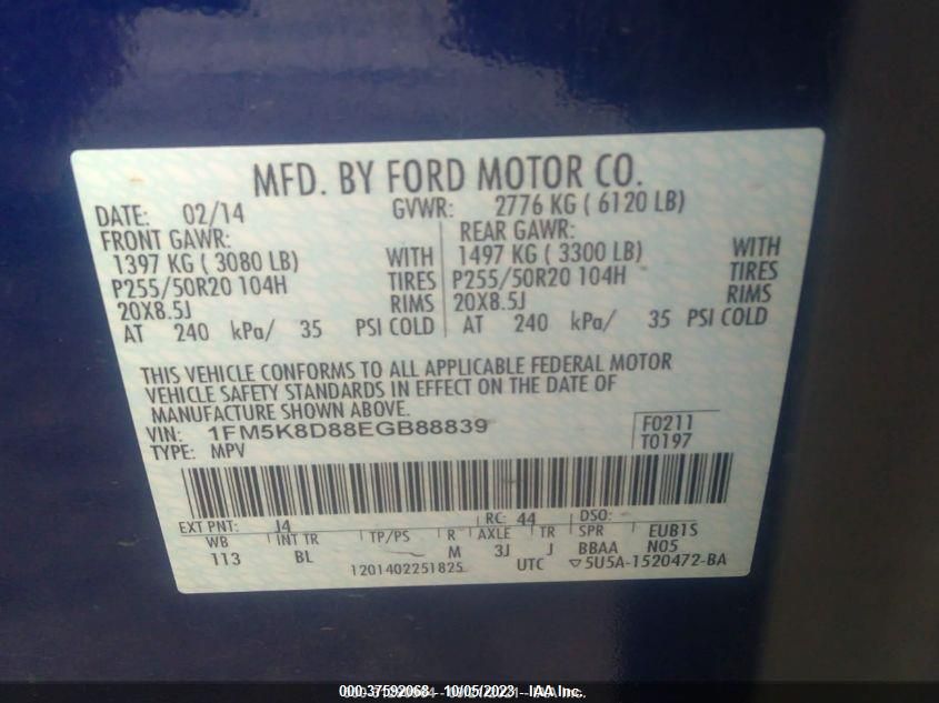 2014 FORD EXPLORER XLT - 1FM5K8D88EGB88839