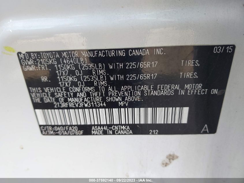 2015 TOYOTA RAV4 XLE - 2T3RFREV3FW311344