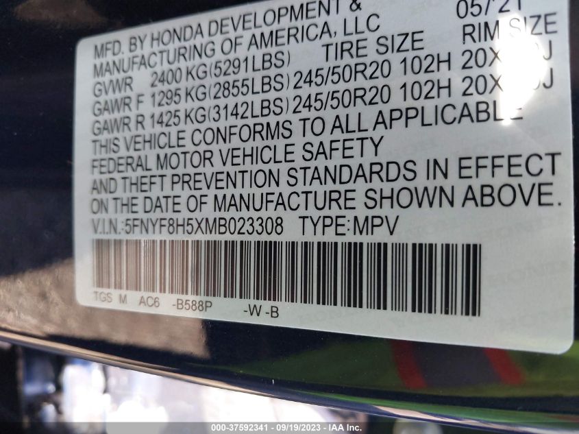 2021 HONDA PASSPORT EX-L - 5FNYF8H5XMB023308