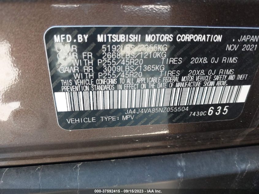 2022 MITSUBISHI OUTLANDER SEL LAUNCH EDITION - JA4J4VA85NZ055504