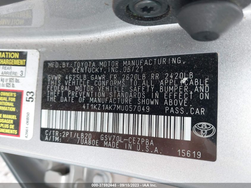 2021 TOYOTA CAMRY V6 - 4T1KZ1AK7MU057049